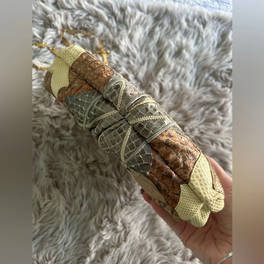 Vintage 80s/90s Carlos fiori, snake skin Crossbody patchwork bag - Picture 7 of 13